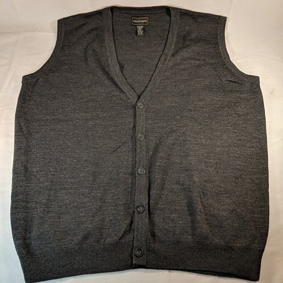 Denver Hayes 100% Merino Wool Button Up Vest Mens XL Charcoal Grey Gray SDA-724 - Picture 1 of 9